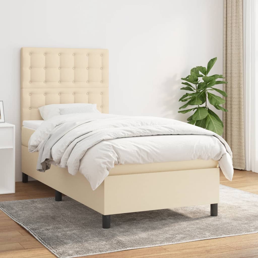 Krevet s oprugama i madracem krem 90 x 190 cm od tkanine