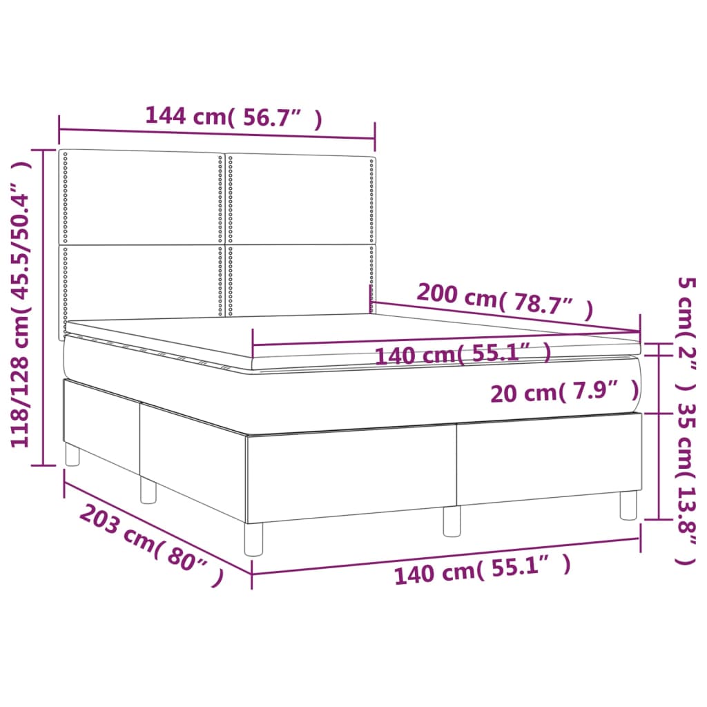 Krevet box spring s madracem svjetlosivi 140x200 cm od tkanine
