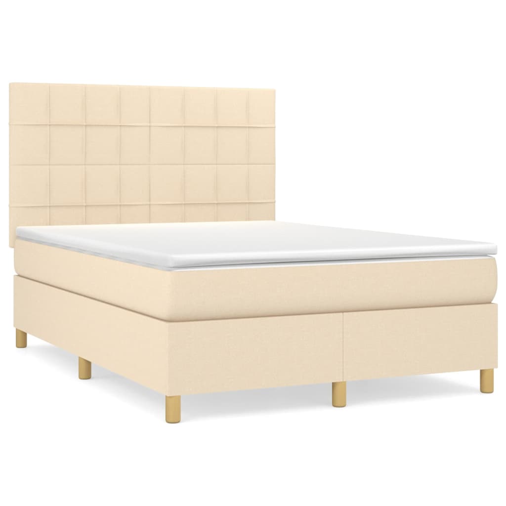 Krevet s oprugama i madracem krem 140 x 190 cm od tkanine