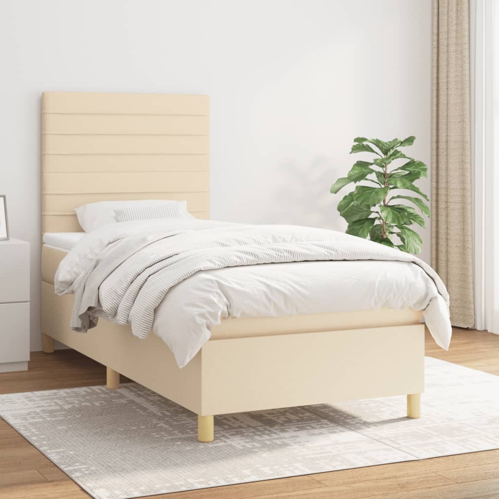 Krevet s oprugama i madracem krem 90 x 190 cm od tkanine