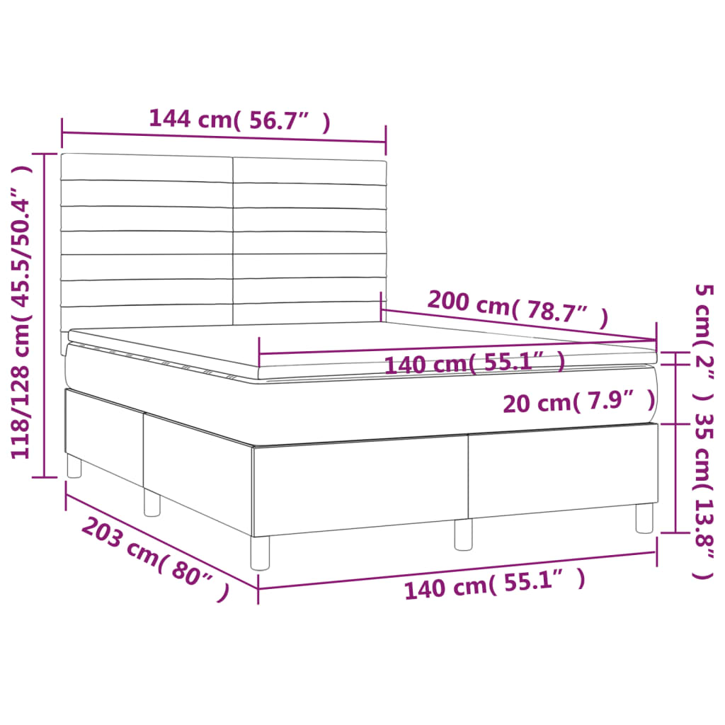 Krevet s oprugama i madracem plavi 140x200 cm od tkanine