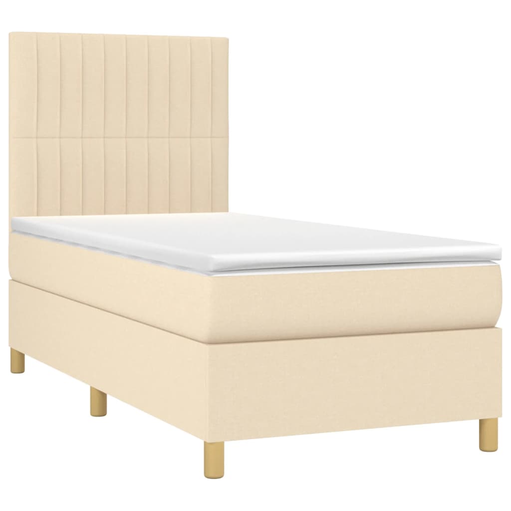 Krevet s oprugama i madracem krem 90 x 190 cm od tkanine