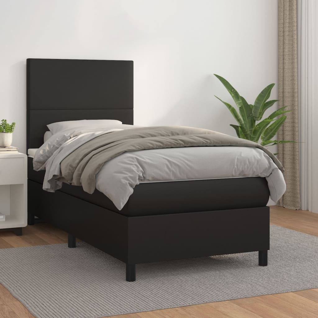 Krevet s oprugama i madracem crni 90x190 cm od umjetne kože