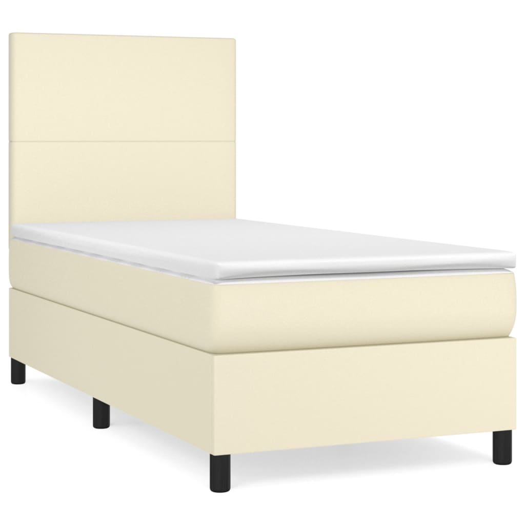 Krevet s oprugama i madracem krem 90 x 190 cm od umjetne kože