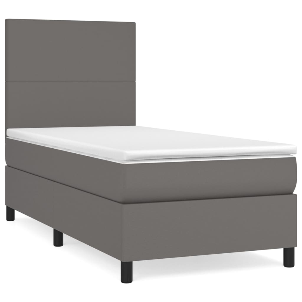 Krevet s oprugama i madracem sivi 90 x 200 cm od umjetne kože