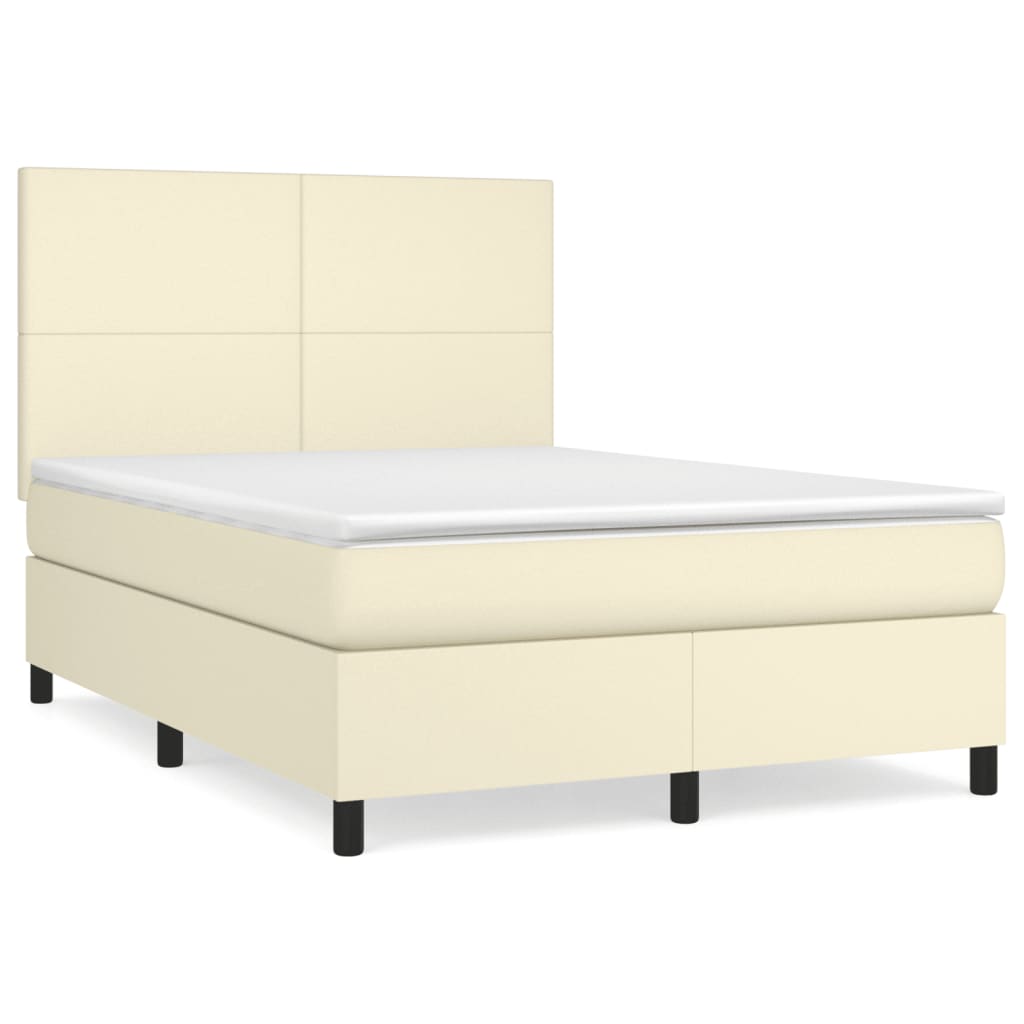 Krevet s oprugama i madracem krem 140 x 190 cm od umjetne kože