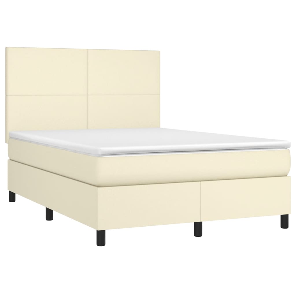 Krevet s oprugama i madracem krem 140 x 190 cm od umjetne kože
