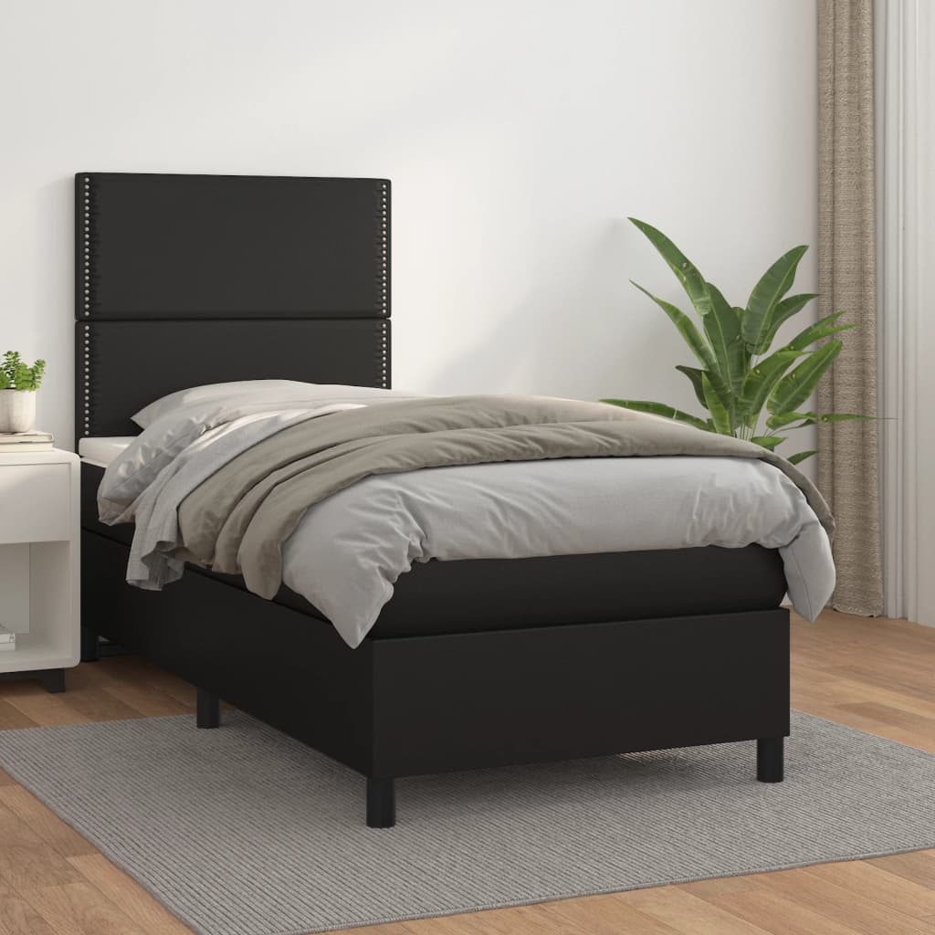 Krevet s oprugama i madracem crni 90x190 cm od umjetne kože