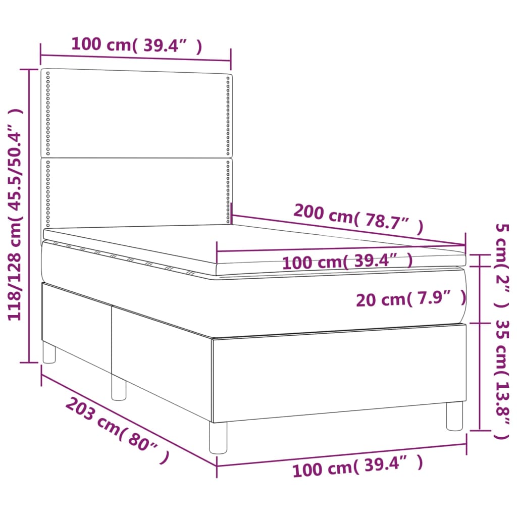Krevet s oprugama i madracem crni 100x200 cm od umjetne kože