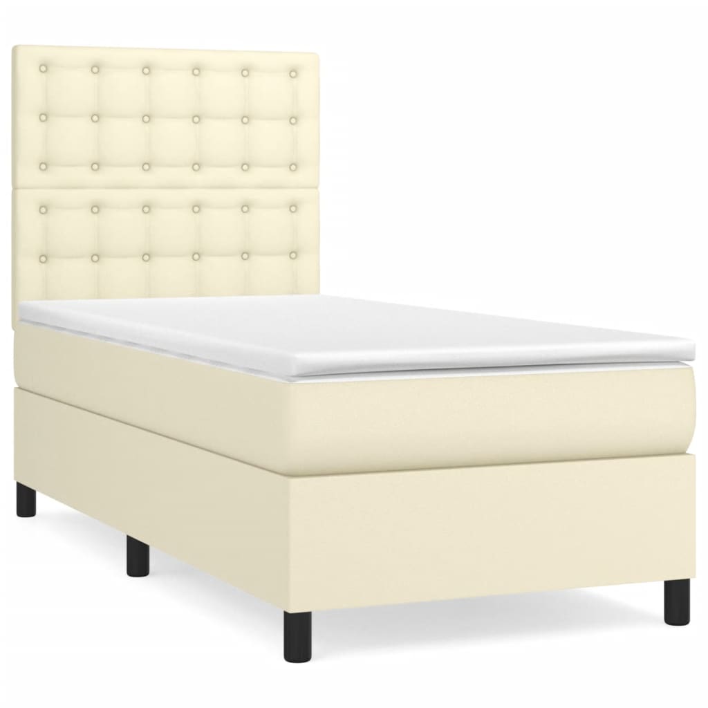 Krevet s oprugama i madracem krem 90 x 190 cm od umjetne kože