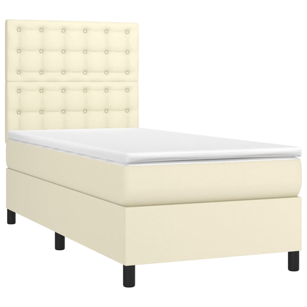 Krevet s oprugama i madracem krem 90 x 190 cm od umjetne kože