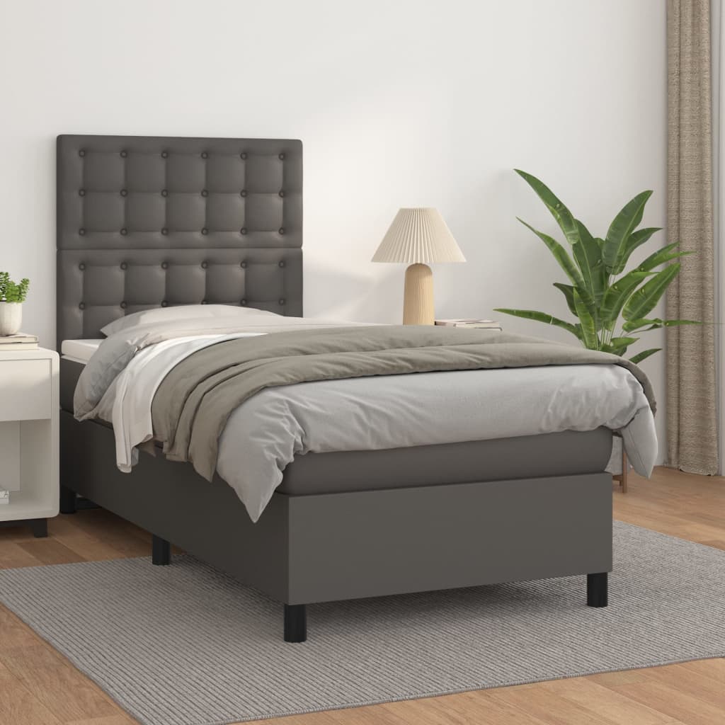 Krevet s oprugama i madracem sivi 100x200 cm od umjetne kože