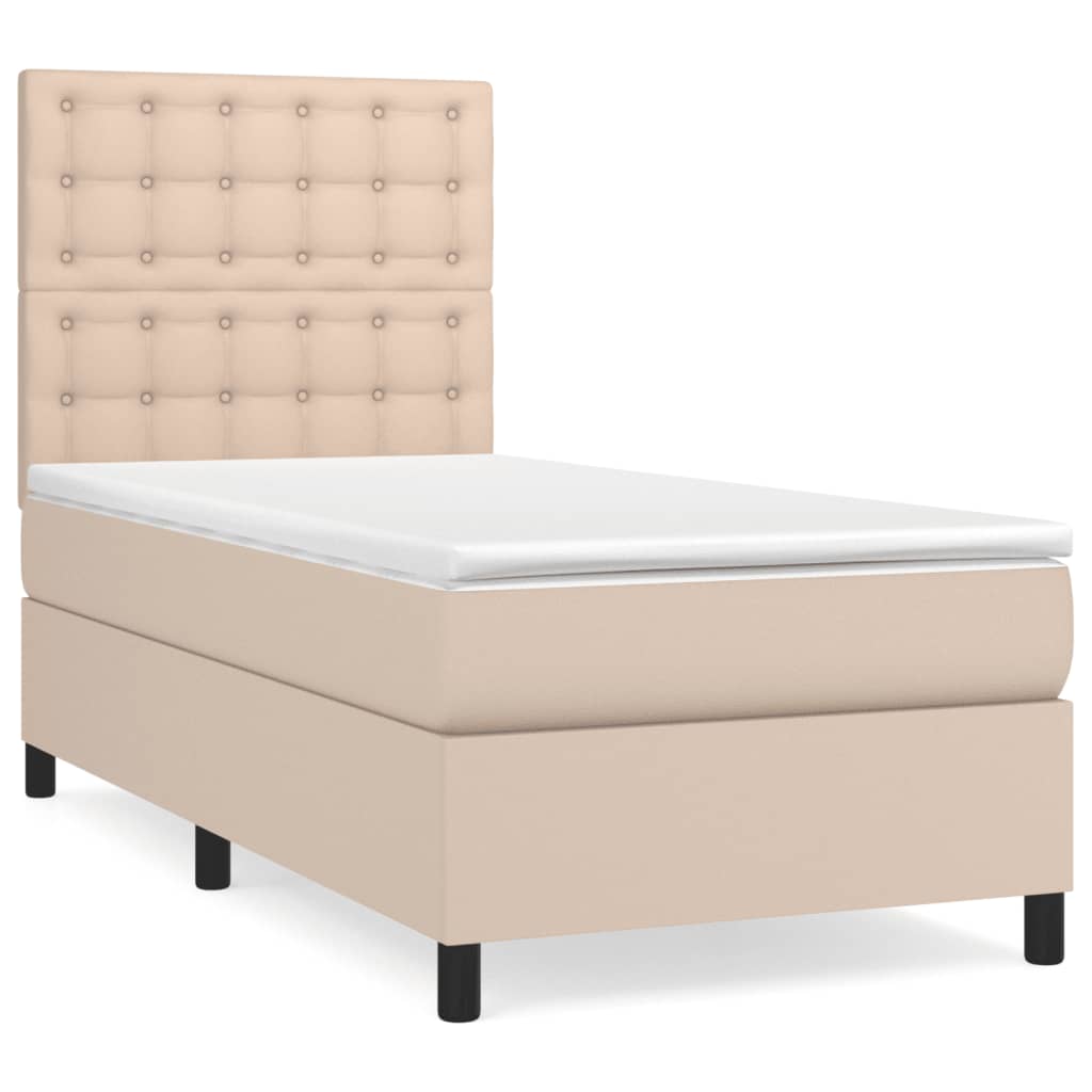 Krevet s oprugama i madrac cappuccino 100x200cm od umjetne kože