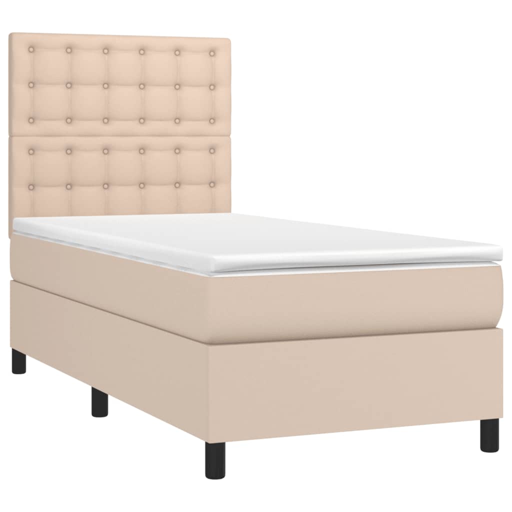 Krevet s oprugama i madrac cappuccino 100x200cm od umjetne kože