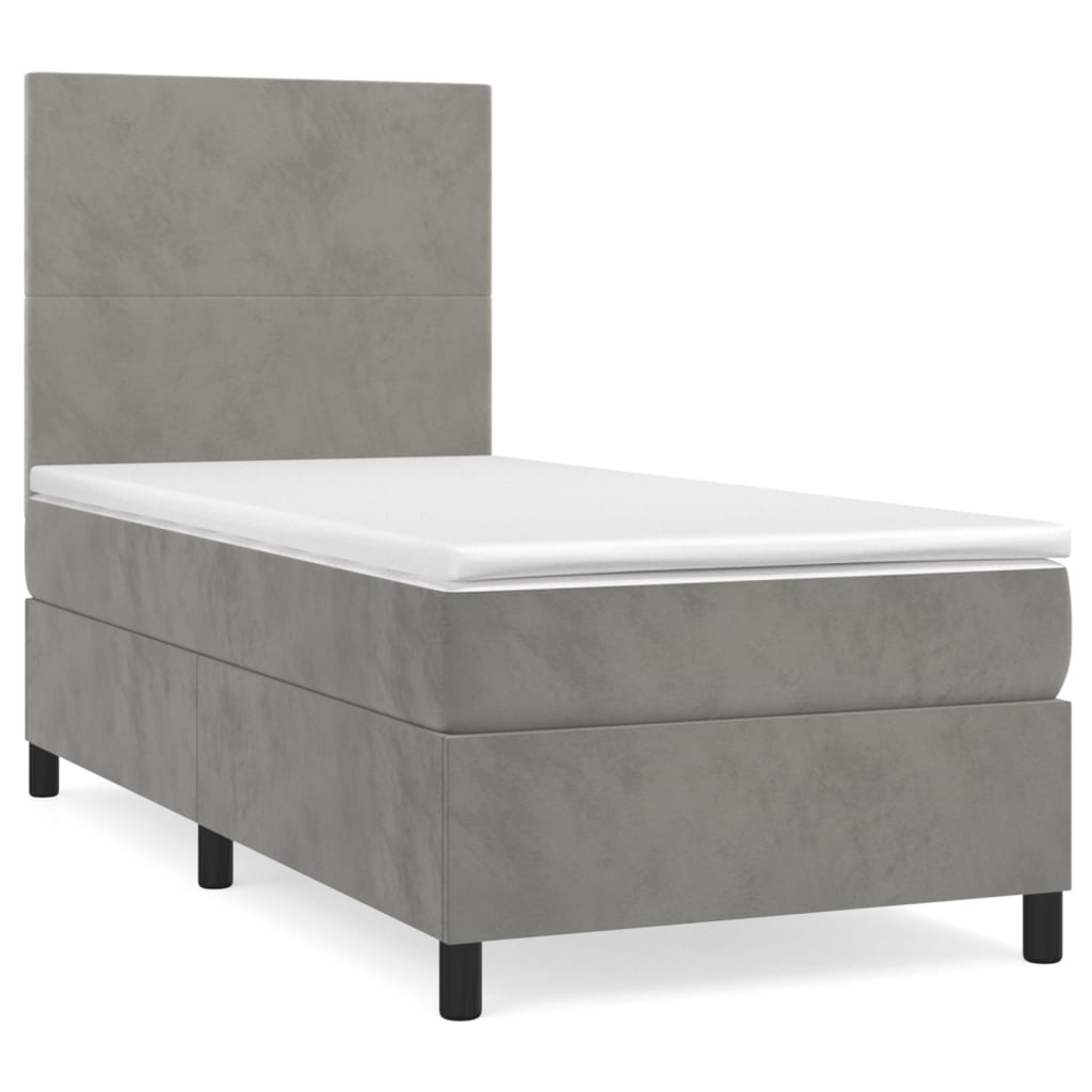 Box spring krevet s madracem svjetlosivi 90x190 cm baršunasti