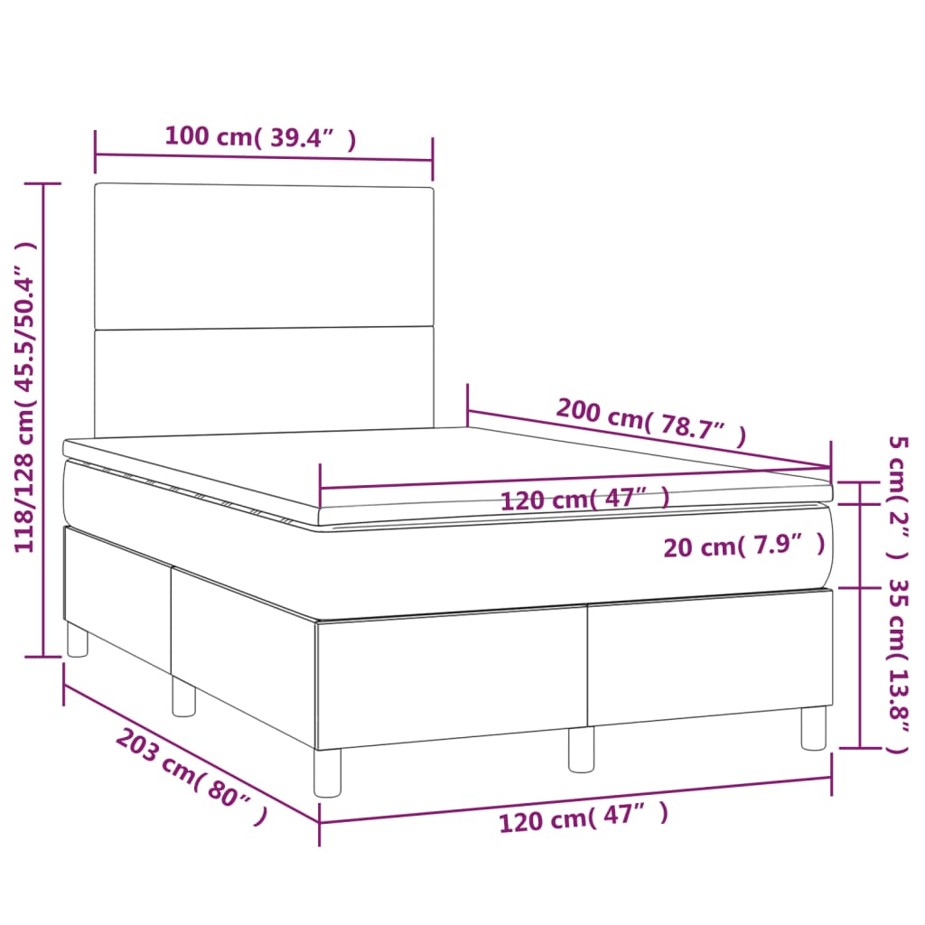 Box spring krevet s madracem tamnosivi 120 x 200 cm baršunasti