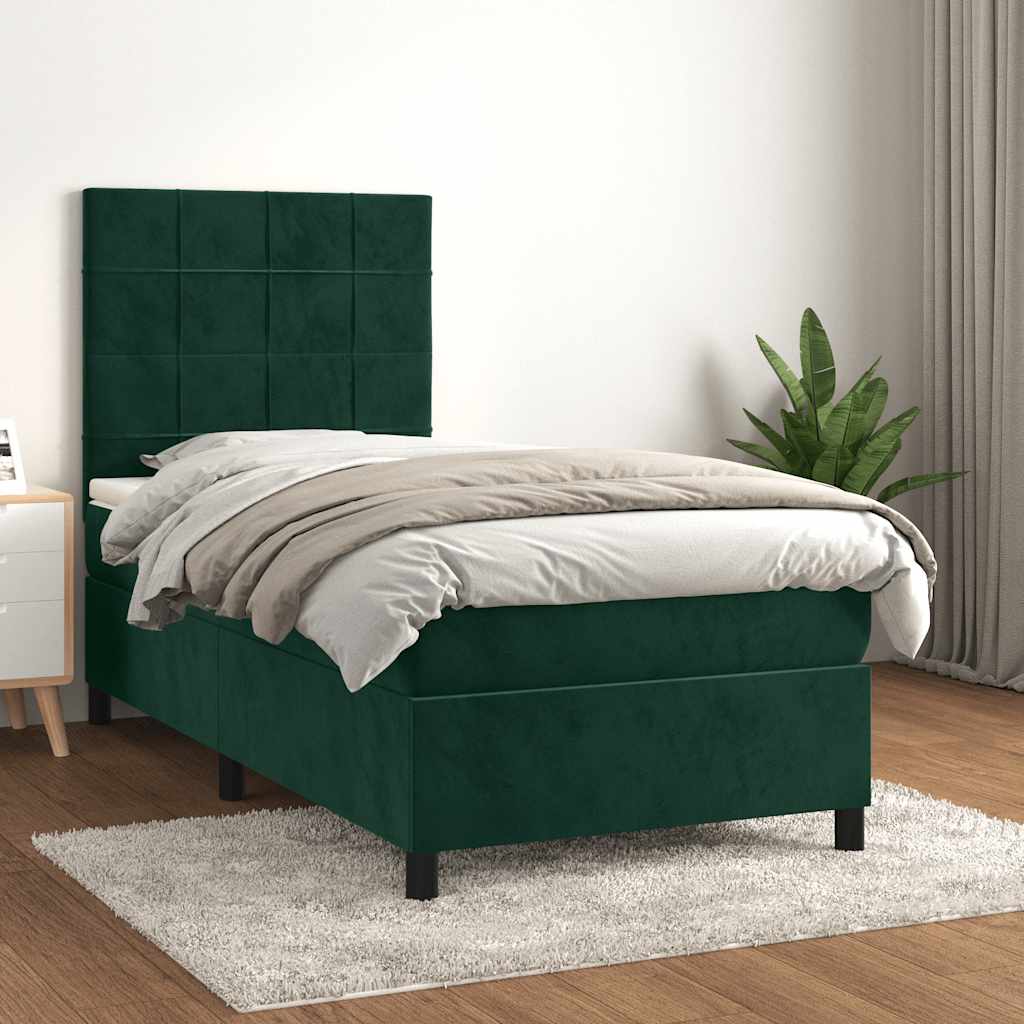 Box spring krevet s madracem tamnozeleni 90x190 cm baršunasti