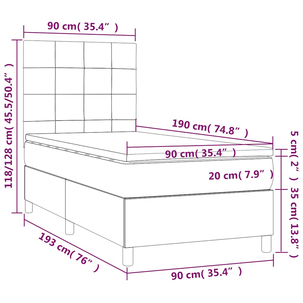 Box spring krevet s madracem tamnoplavi 90x190 cm baršunasti