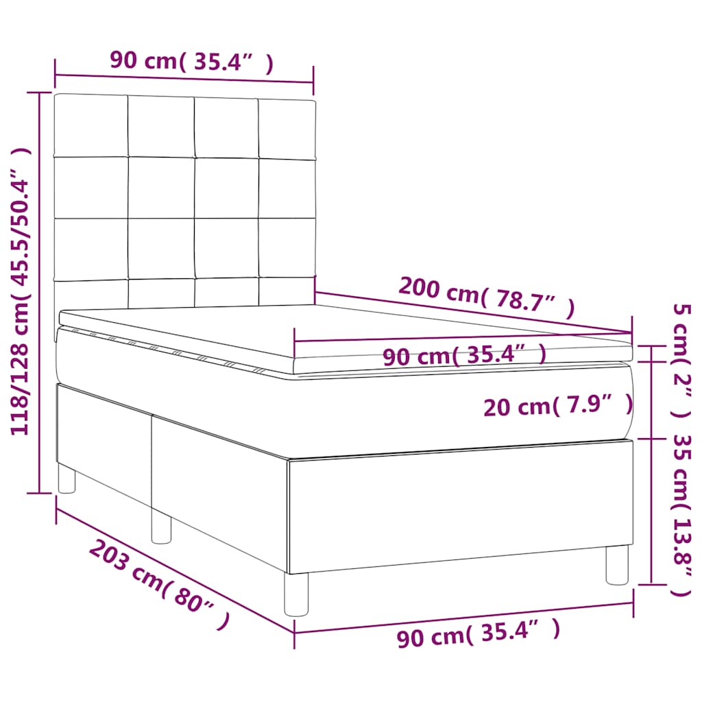 Box spring krevet s madracem tamnozeleni 90x200 cm baršunasti