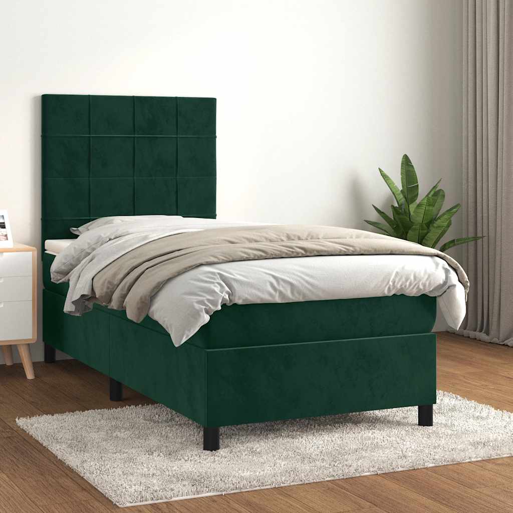 Box spring krevet s madracem tamnozeleni 90x200 cm baršunasti