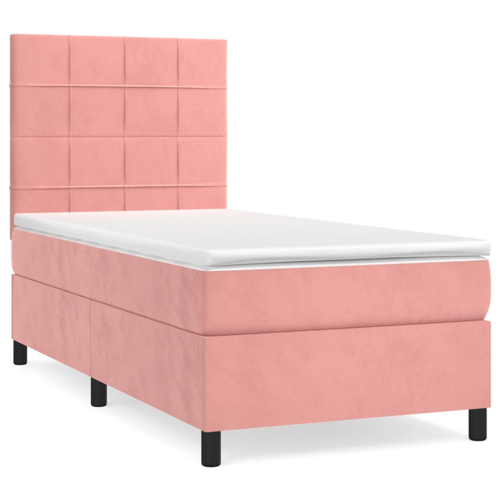 Box spring krevet s madracem ružičasti 90x200 cm baršunasti