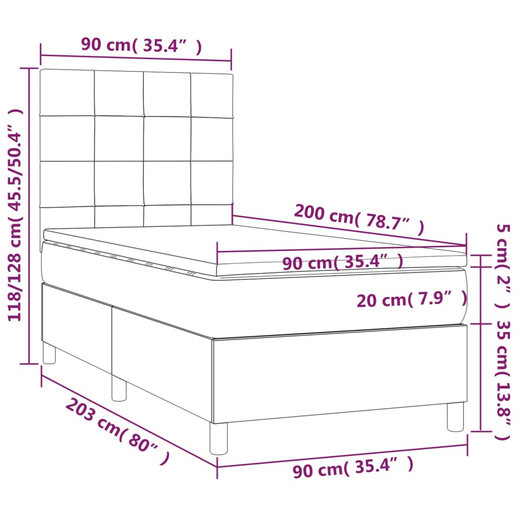 Box spring krevet s madracem ružičasti 90x200 cm baršunasti