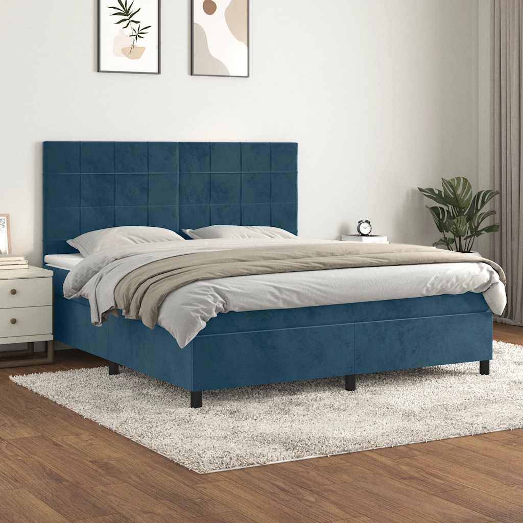 Krevet s oprugama i madracem tamnoplavi 160x200 cm baršunasti