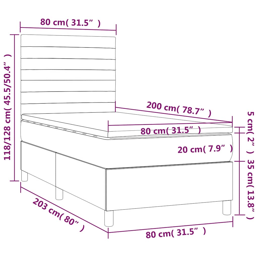 Box spring krevet s madracem tamnoplavi 80 x 200 cm baršunasti