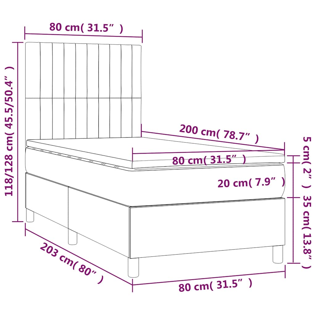 Box spring krevet s madracem tamnoplavi 80 x 200 cm baršunasti