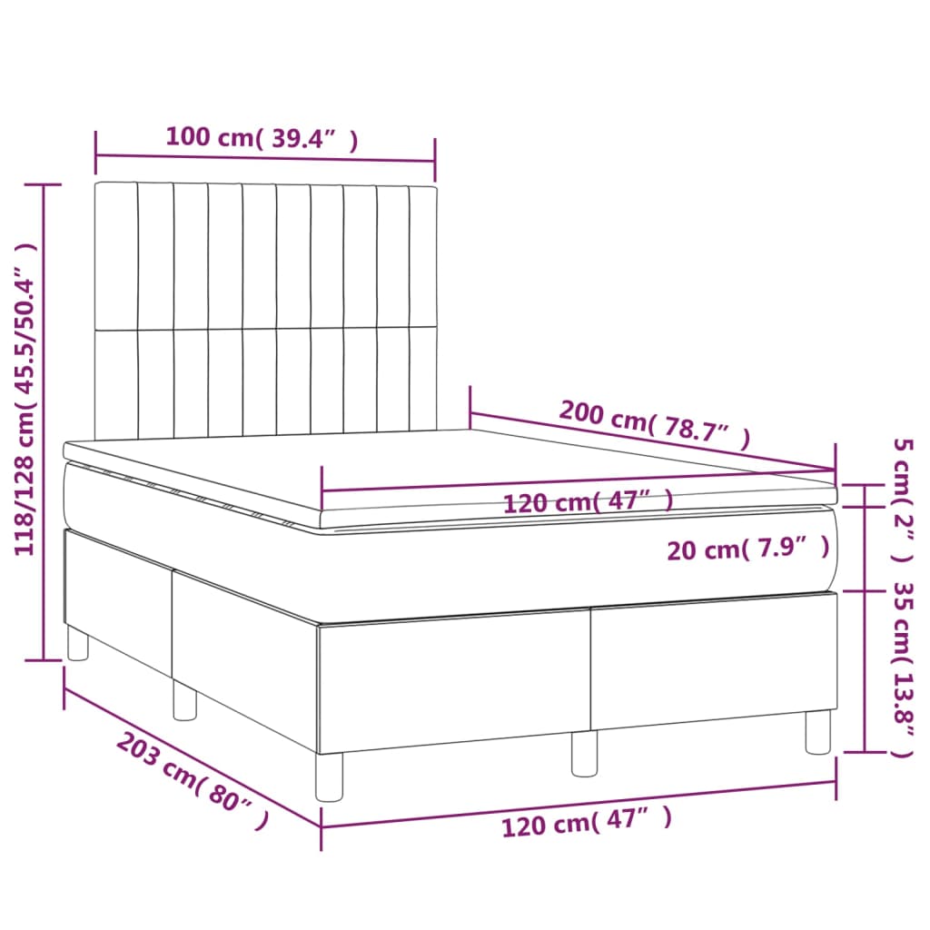 Box spring krevet s madracem crni 120 x 200 cm baršunasti