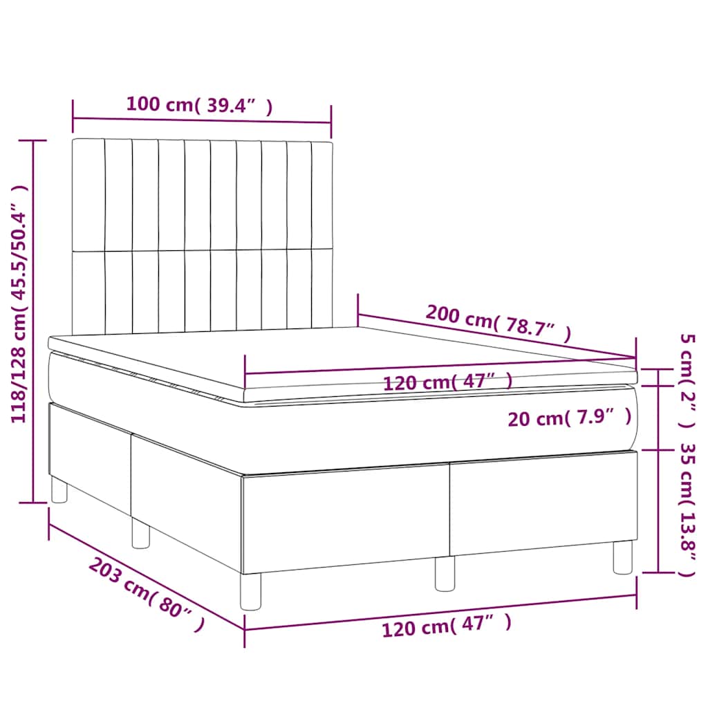 Box spring krevet s madracem tamnoplavi 120 x 200 cm baršunasti