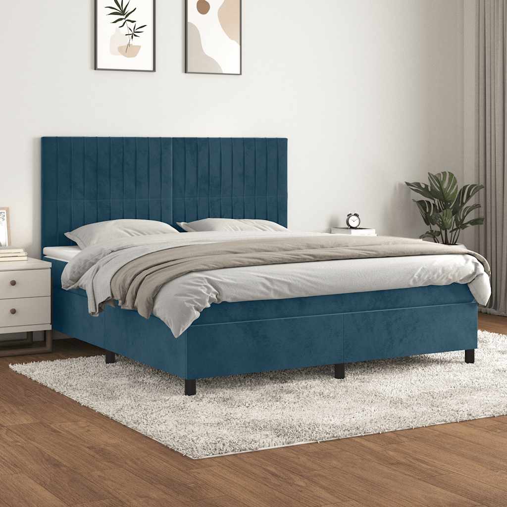 Krevet s oprugama i madracem tamnoplavi 160x200 cm baršunasti
