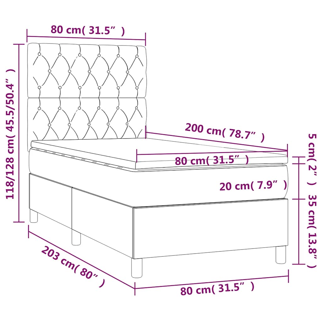 Box spring krevet s madracem tamnozeleni 80 x 200 cm baršunasti