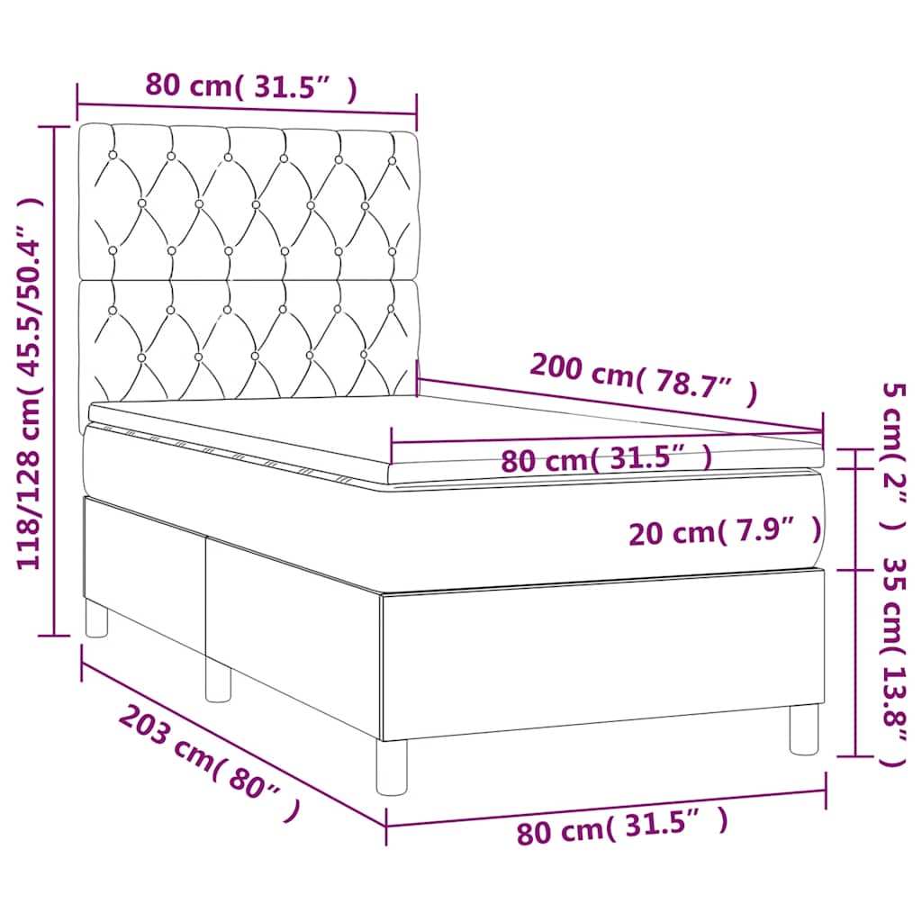 Box spring krevet s madracem tamnoplavi 80 x 200 cm baršunasti