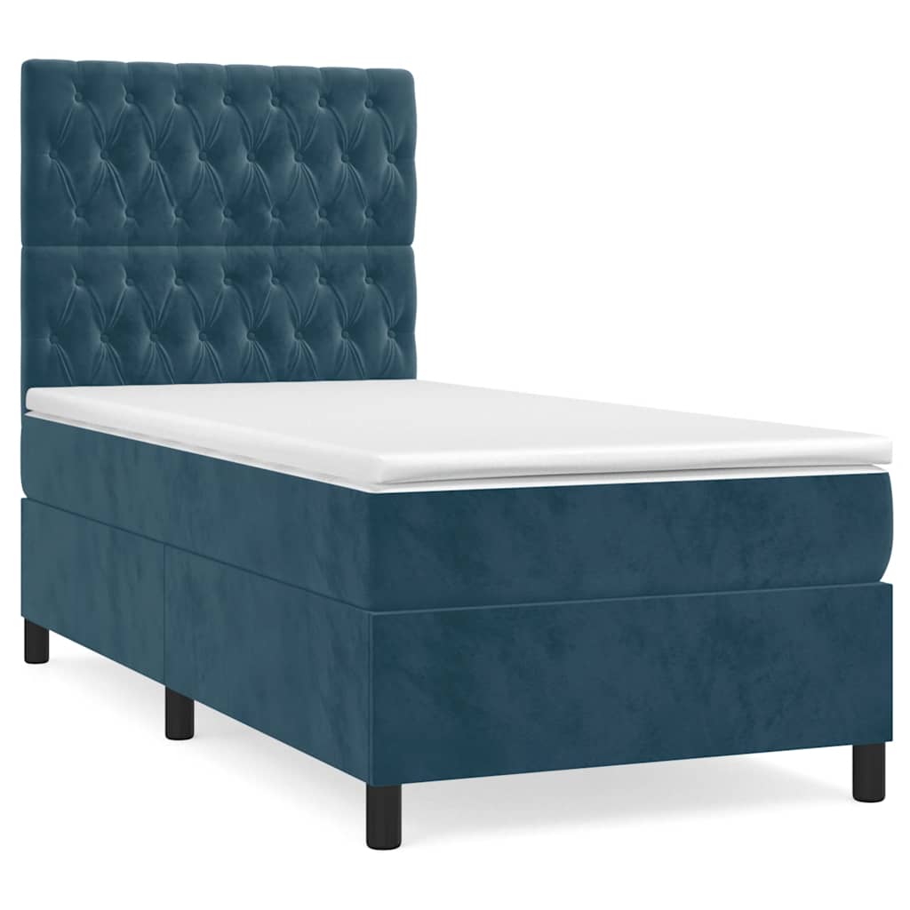 Box spring krevet s madracem tamnoplavi 90x200 cm baršunasti