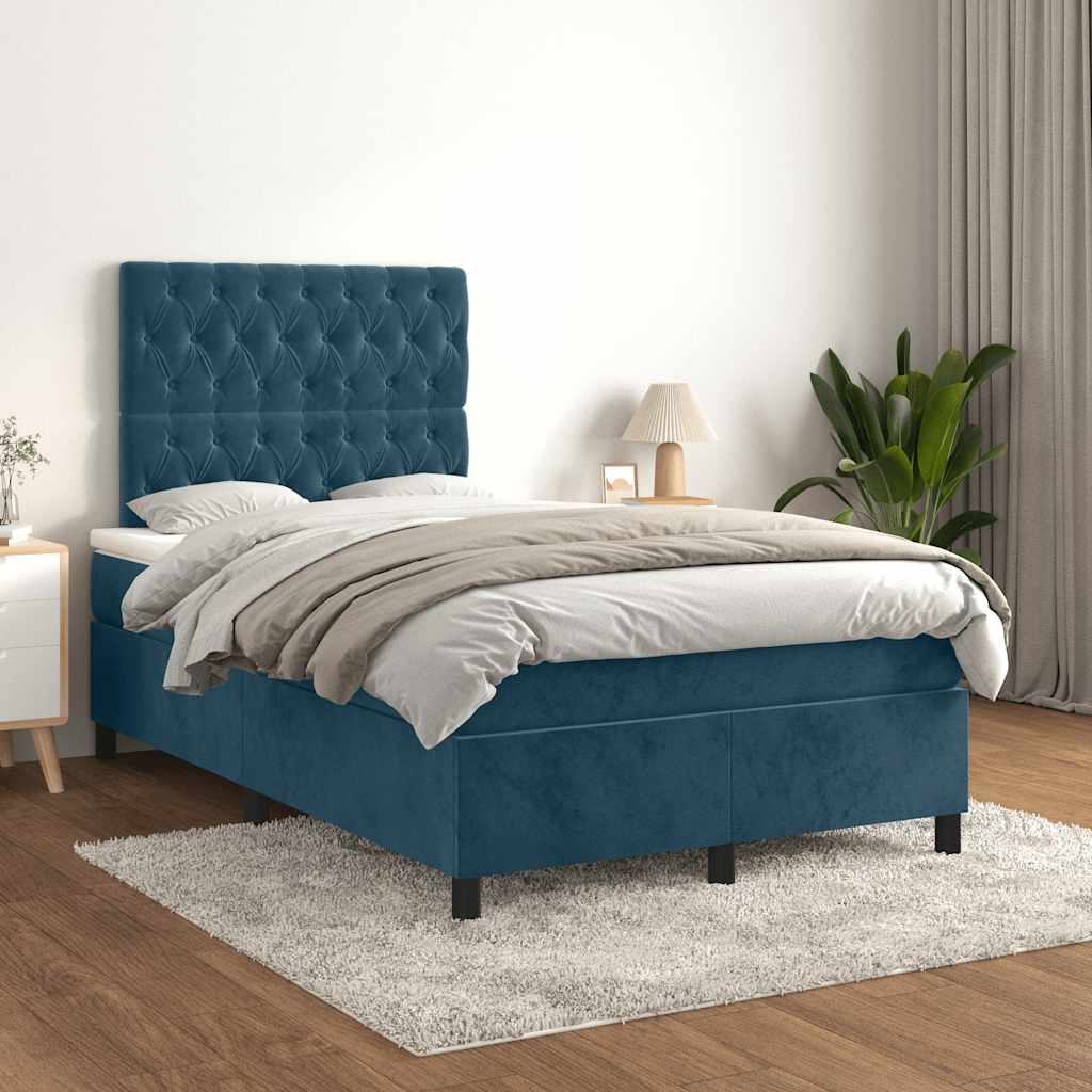 Box spring krevet s madracem tamnoplavi 120 x 200 cm baršunasti