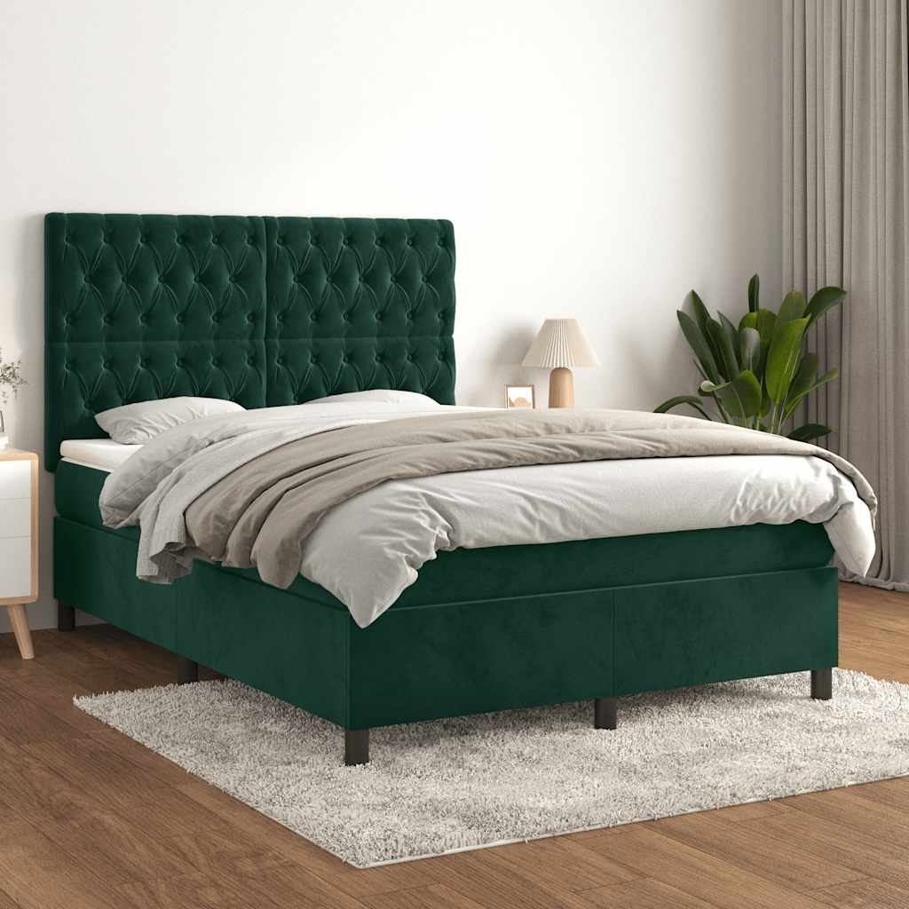 Krevet s oprugama i madracem tamnozeleni 140x190 cm baršunasti
