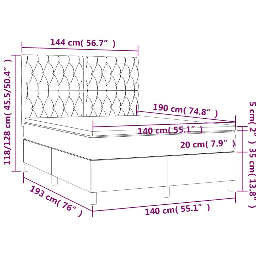 Krevet s oprugama i madracem tamnoplavi 140x190 cm baršunasti