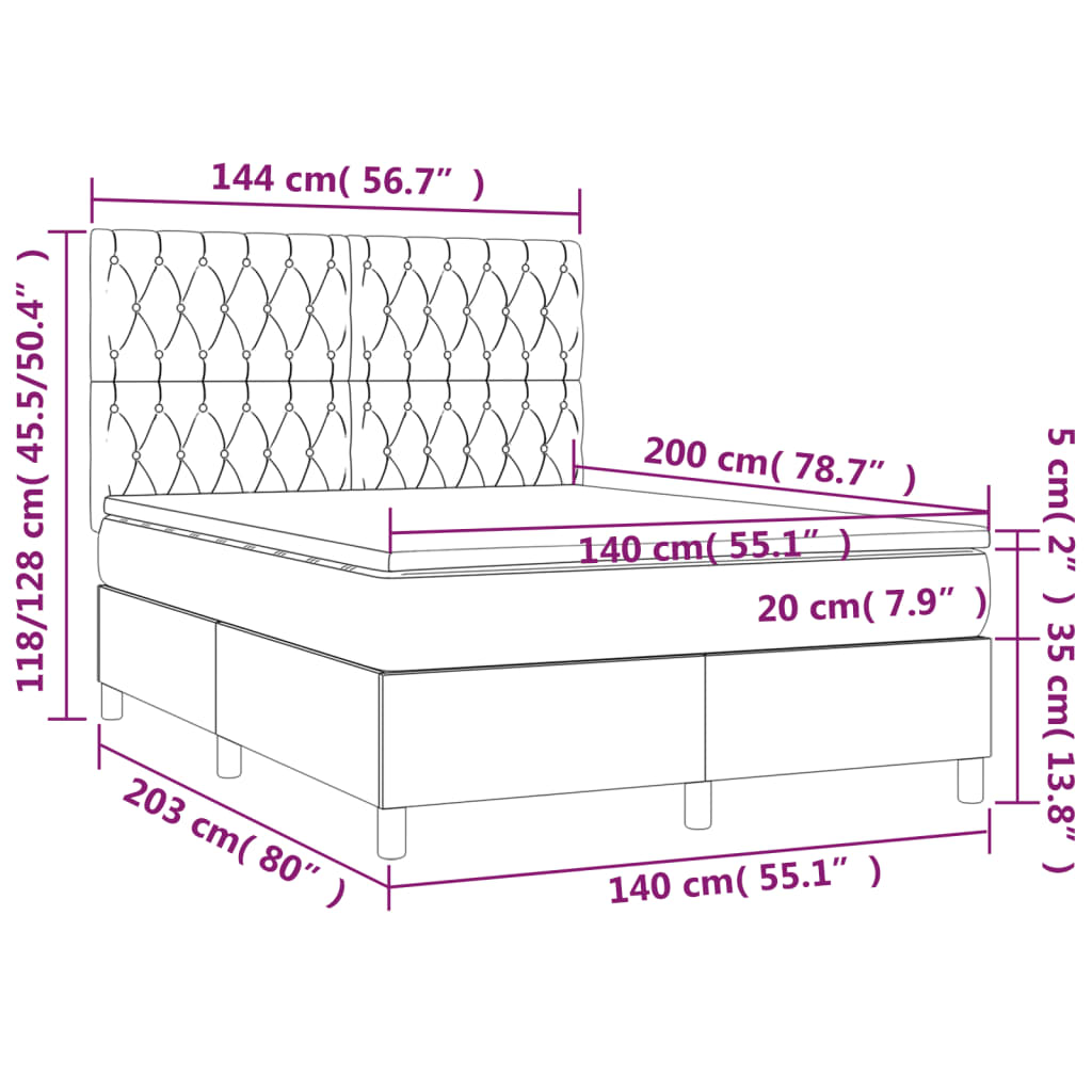 Krevet s oprugama i madracem crni 140x200 cm baršunasti