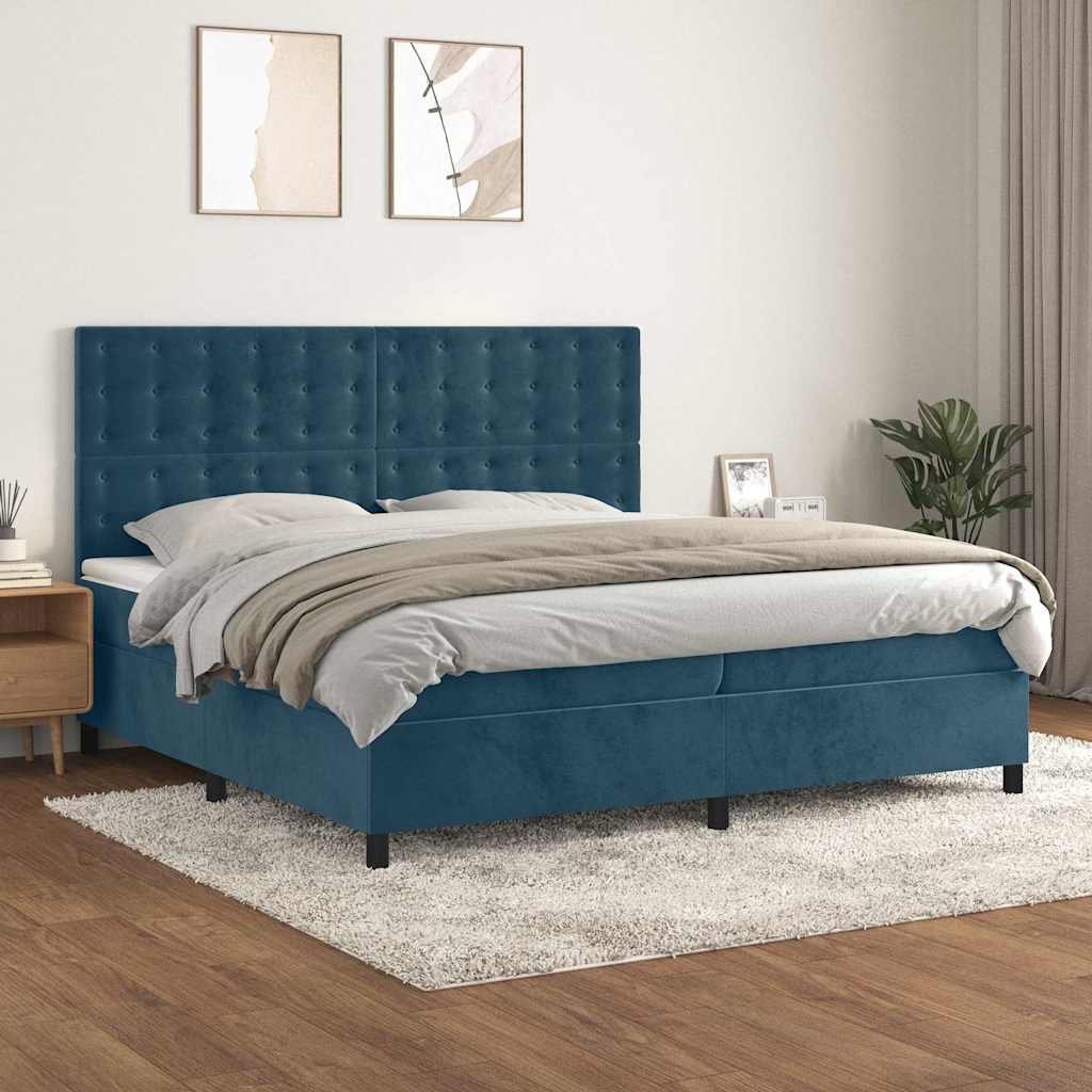 Krevet s oprugama i madracem tamnoplavi 200x200 cm baršunasti
