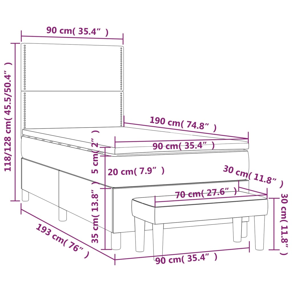 Box spring krevet s madracem crni 90x190 cm od tkanine