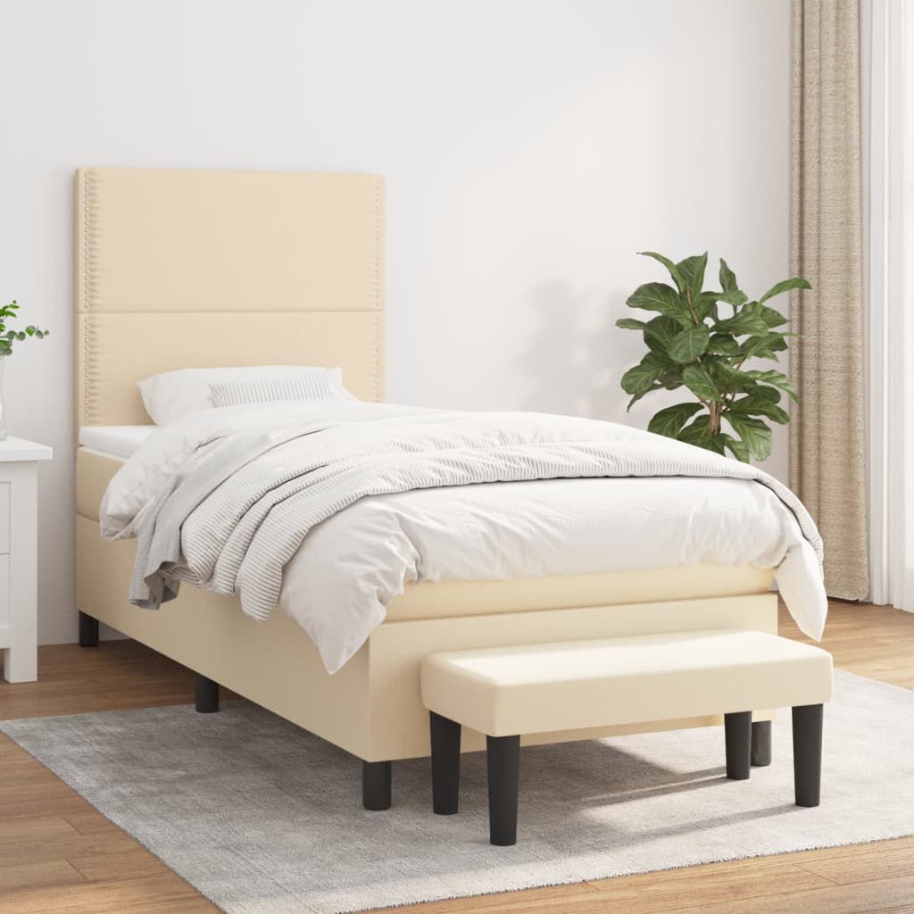 Krevet s oprugama i madracem krem 90 x 190 cm od tkanine