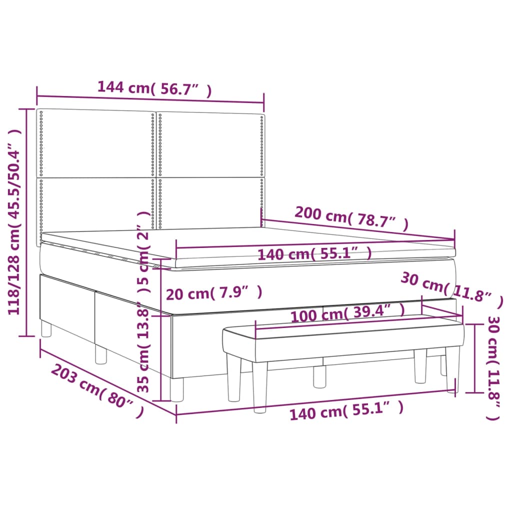 Krevet box spring s madracem svjetlosivi 140x200 cm od tkanine