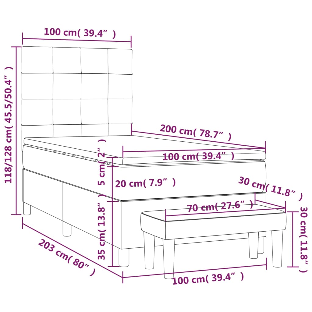 Krevet s oprugama i madracem smeđesivi 100 x 200 cm od tkanine