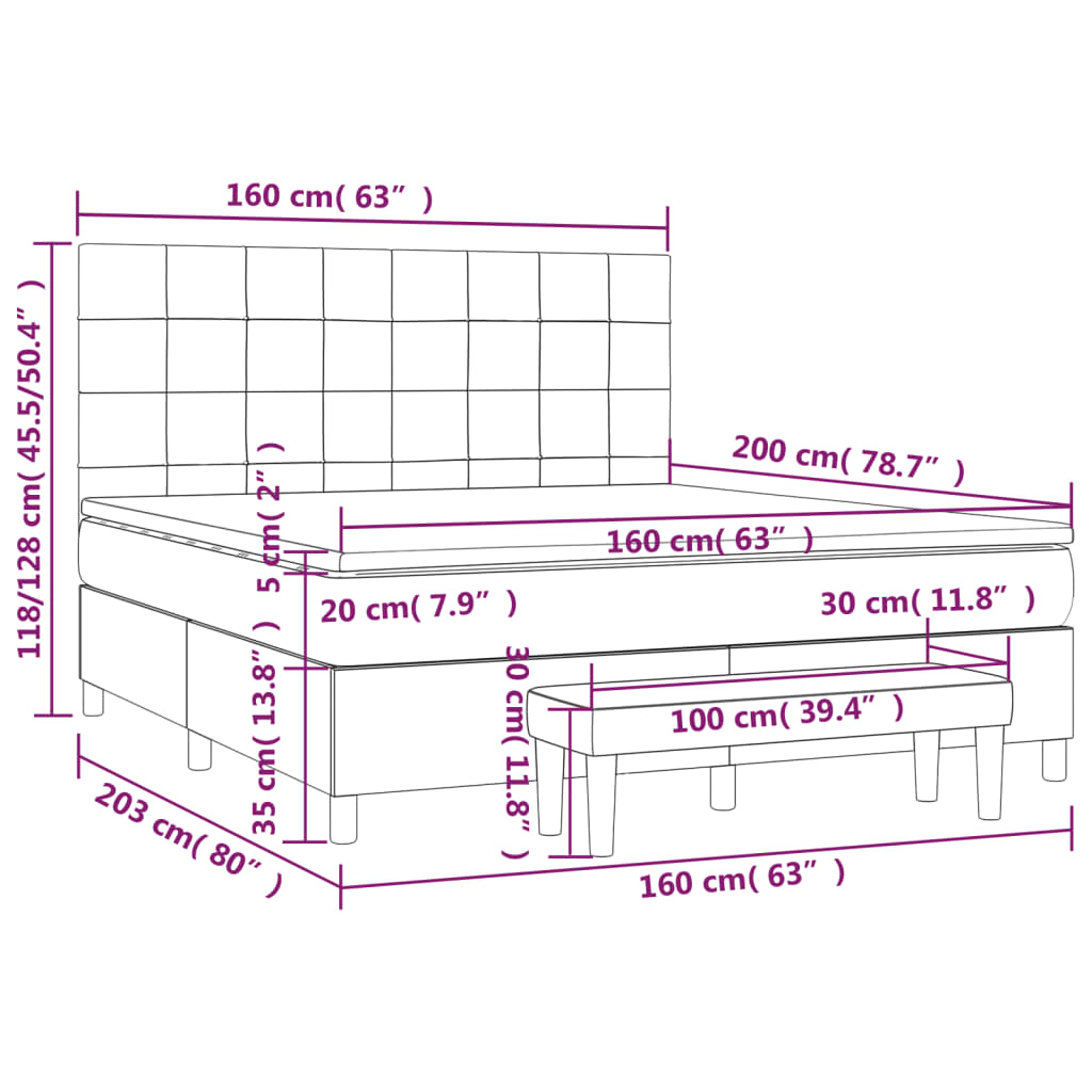 Krevet box spring s madracem svjetlosiva 160x200 cm tkanina