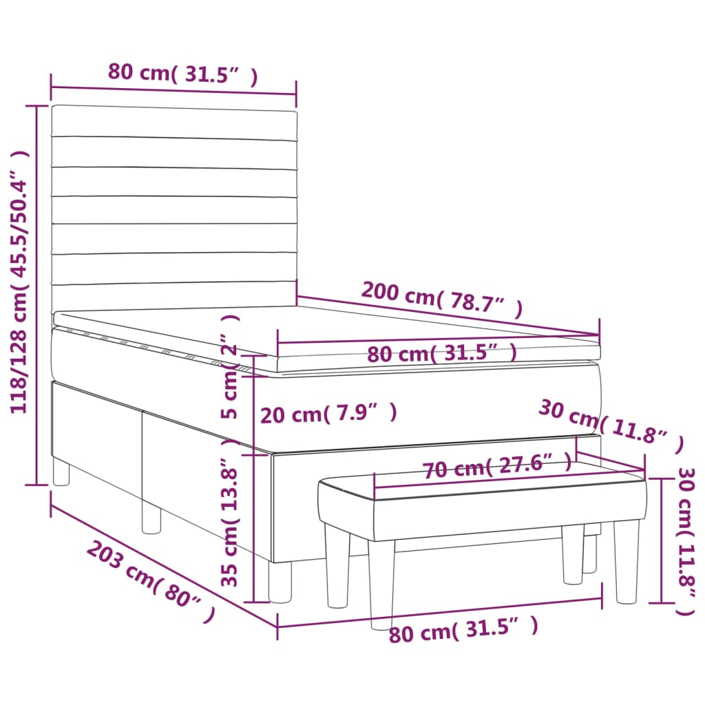 Box spring krevet s madracem crni 80 x 200 cm od tkanine