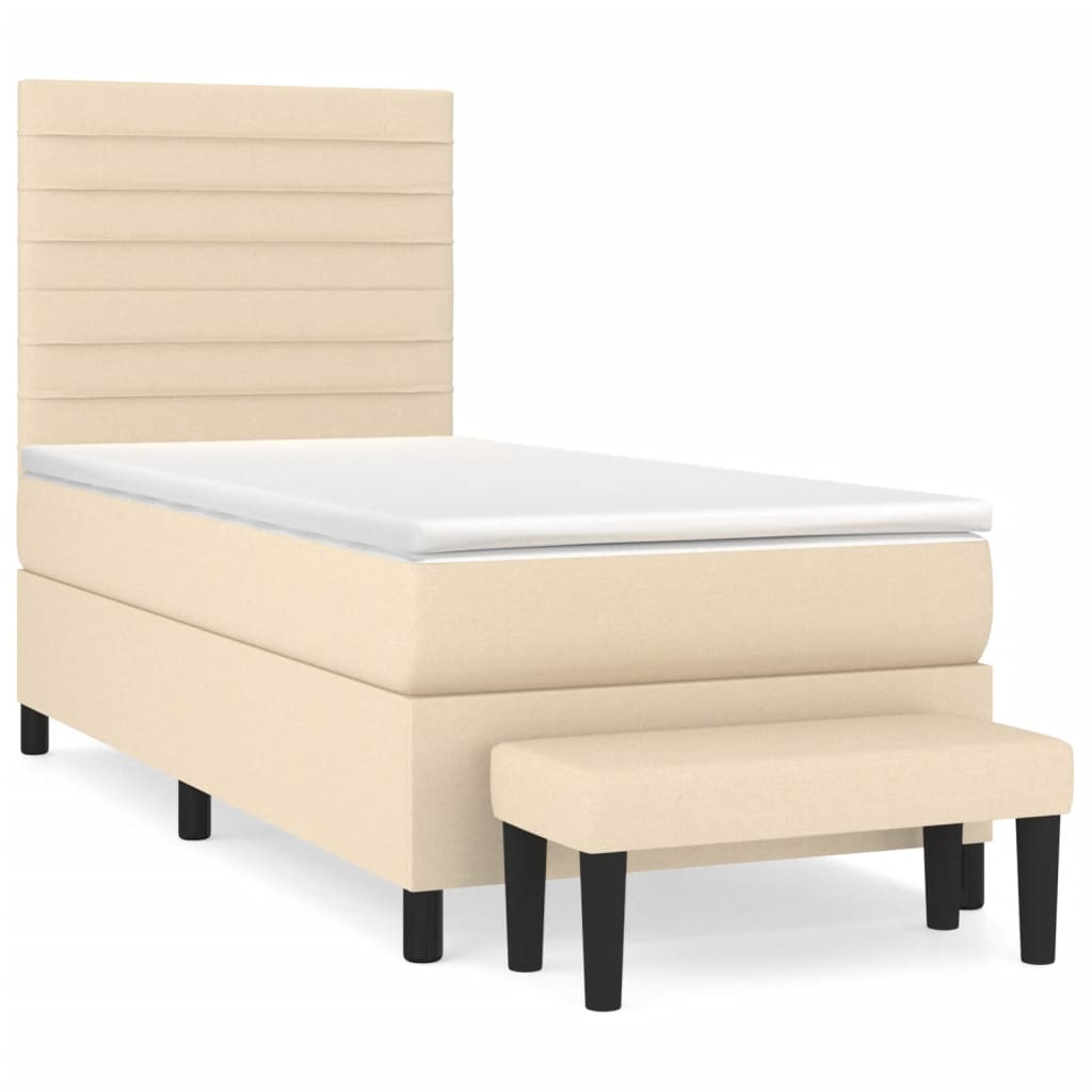 Krevet s oprugama i madracem krem 90 x 200 cm od tkanine