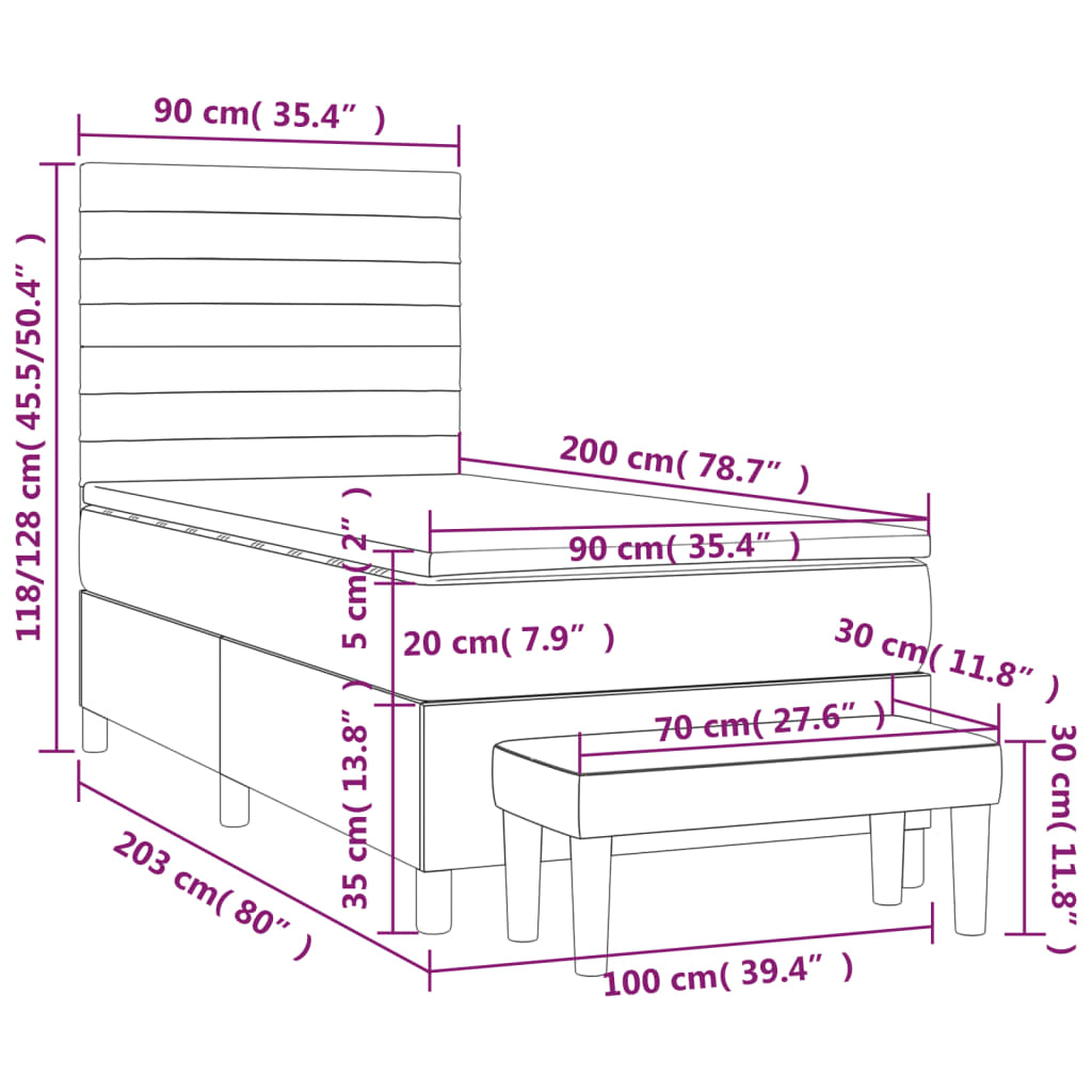 Krevet s oprugama i madracem krem 90 x 200 cm od tkanine