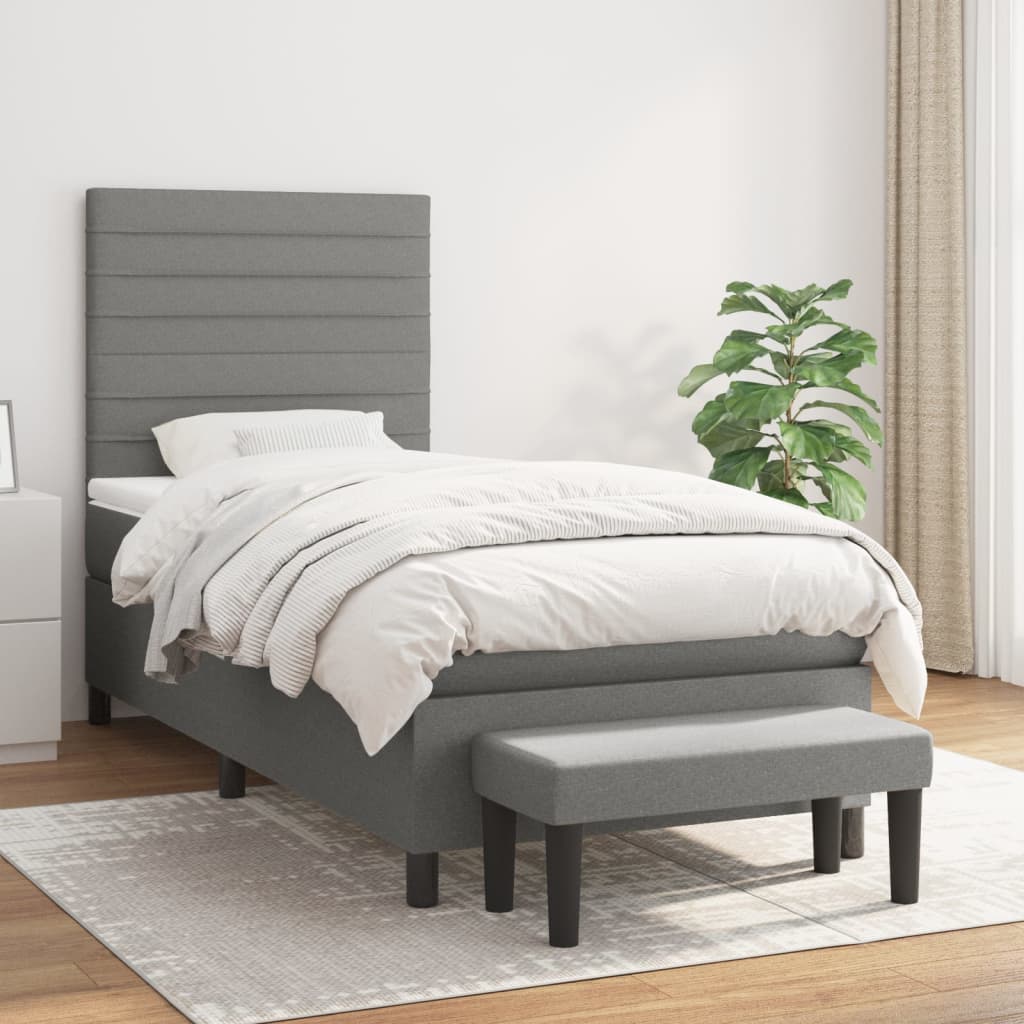 Krevet s oprugama i madracem tamnosivi 100 x 200 cm od tkanine