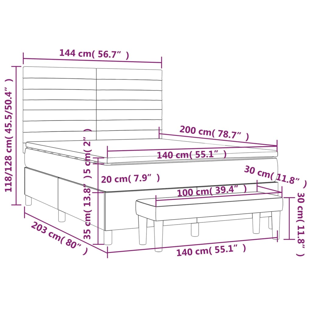 Krevet s oprugama i madracem krem 140x200 cm od tkanine